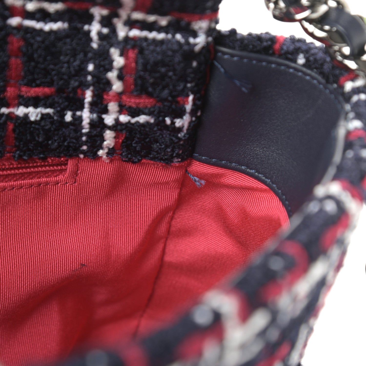Chanel Tweed Quilted Large Chanel 19 Flap Navy Blue White Red 12 of 13