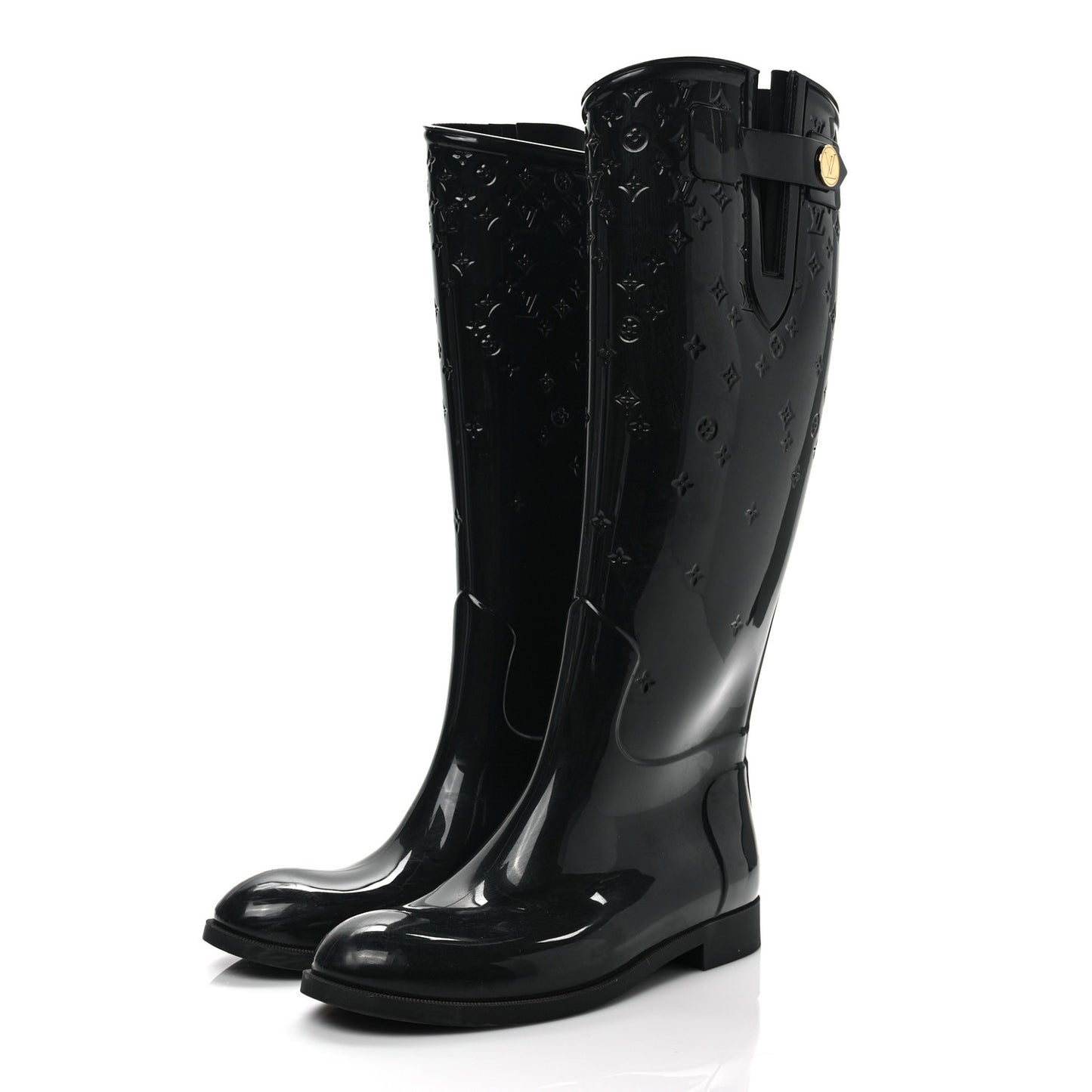 Rubber Embossed Monogram Drops High Rain Boots 37 Black