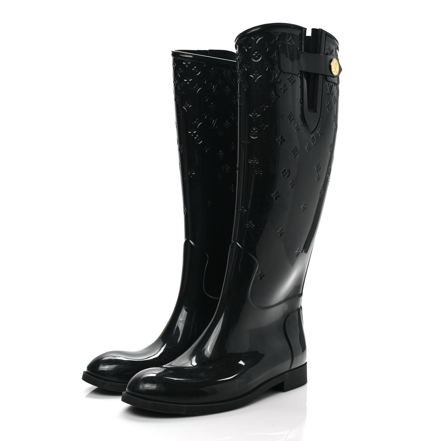 Louis Vuitton Rubber Embossed Monogram Drops High Rain Boots 37 Black 3 of 6