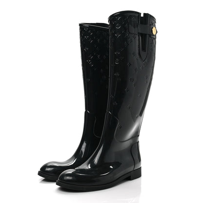 Louis Vuitton Rubber Embossed Monogram Drops High Rain Boots 37 Black 3 of 6