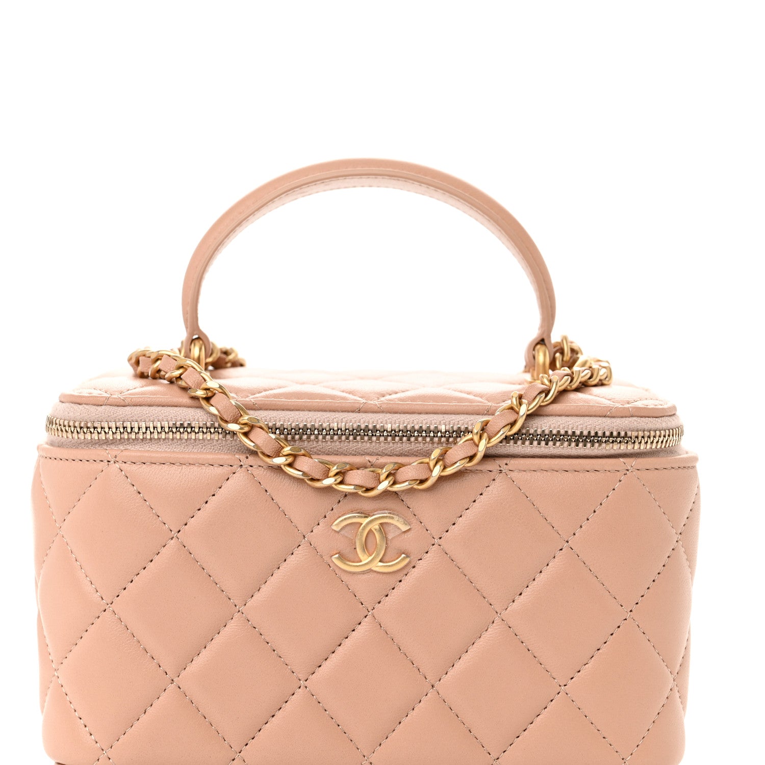 Chanel Lambskin Quilted Small Top Handle Vanity Case With Chain Beige 8 of 10