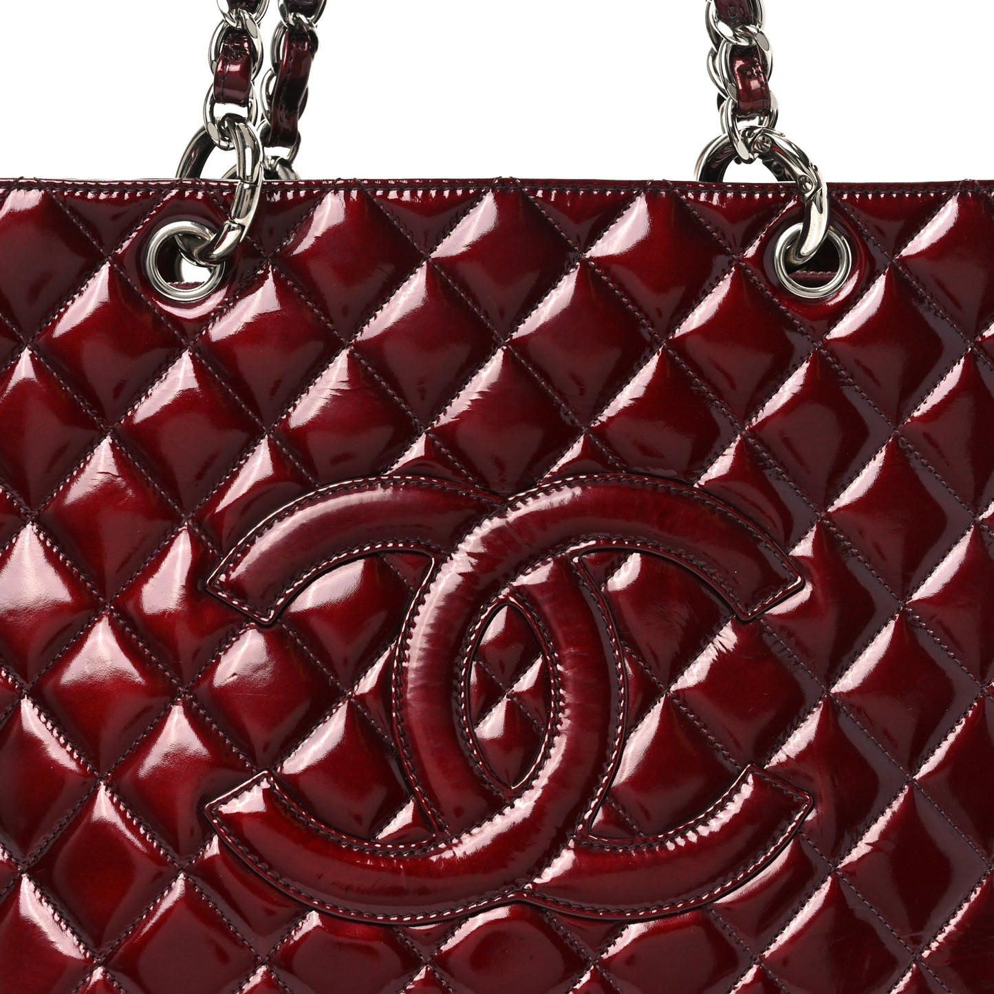 Patent Quilted Grand Shopping Tote GST Dark Bordeaux