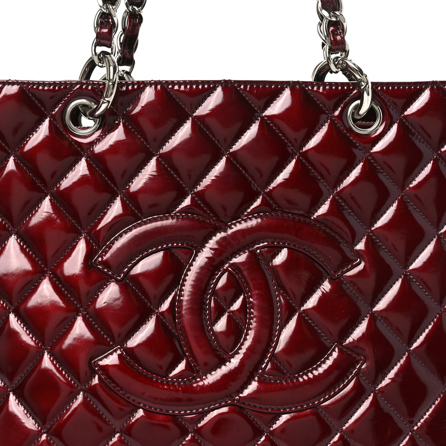Chanel Patent Quilted Grand Shopping Tote GST Dark Bordeaux 8 of 11