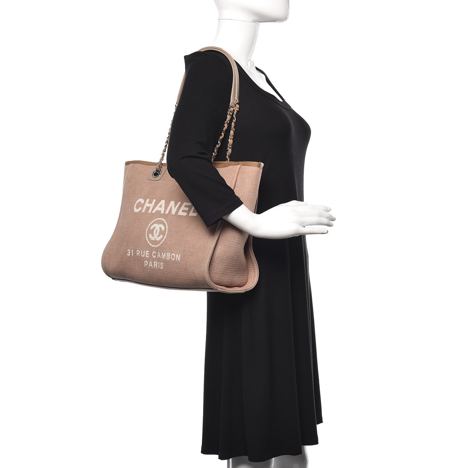 Chanel Canvas Deauville Small Tote Beige 2 of 11