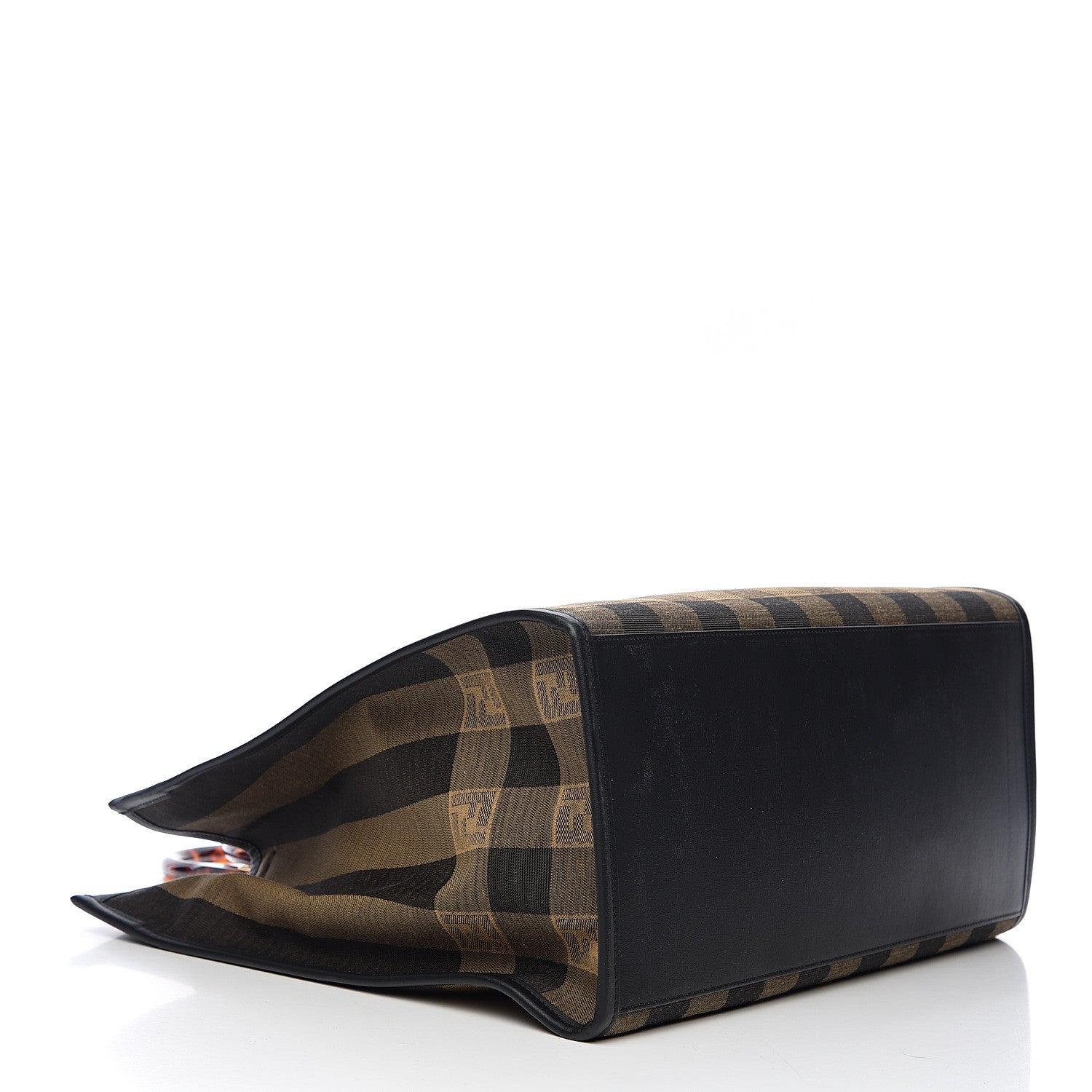 Fendi Fabric Jacquard Vitello Seta Plexiglass Pequin Gingham Large Fendi Sunshine Shopper Tote Tobacco Moro Black 3 of 11