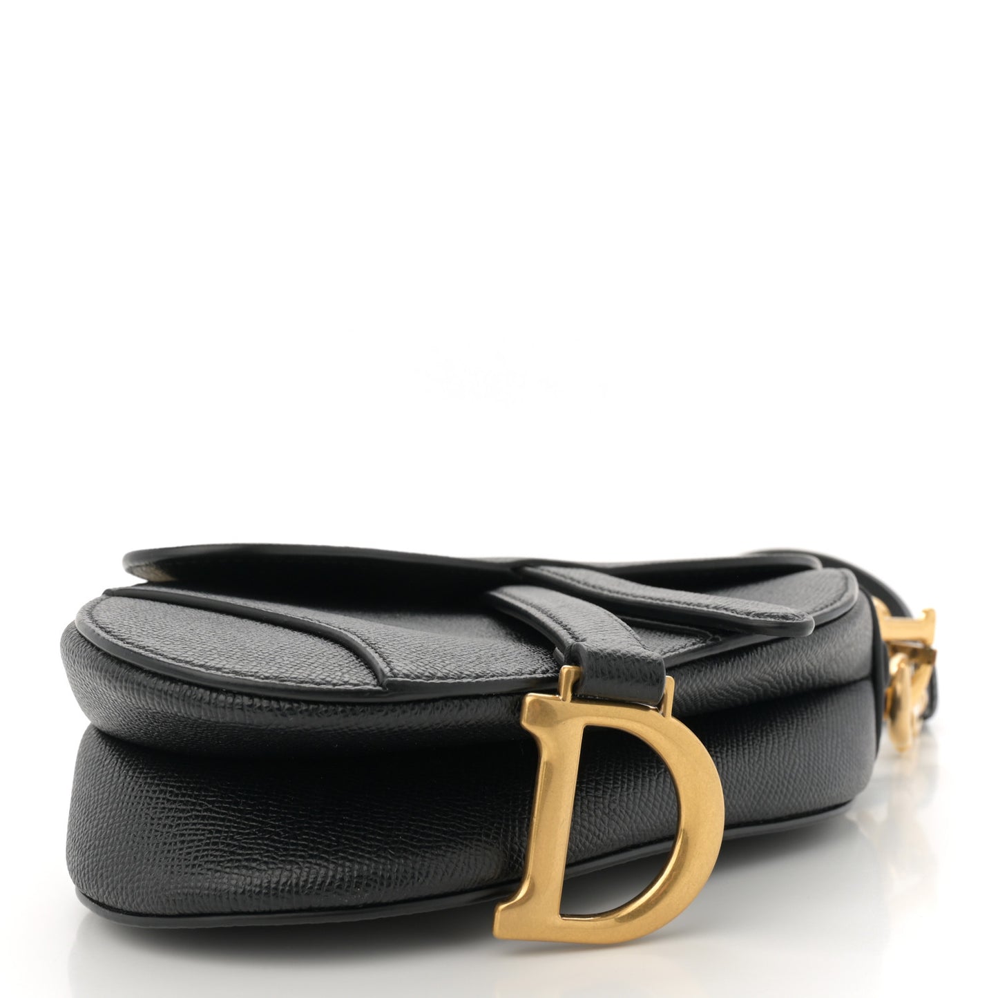 Grained Calfskin Mini Saddle Bag With Strap Black