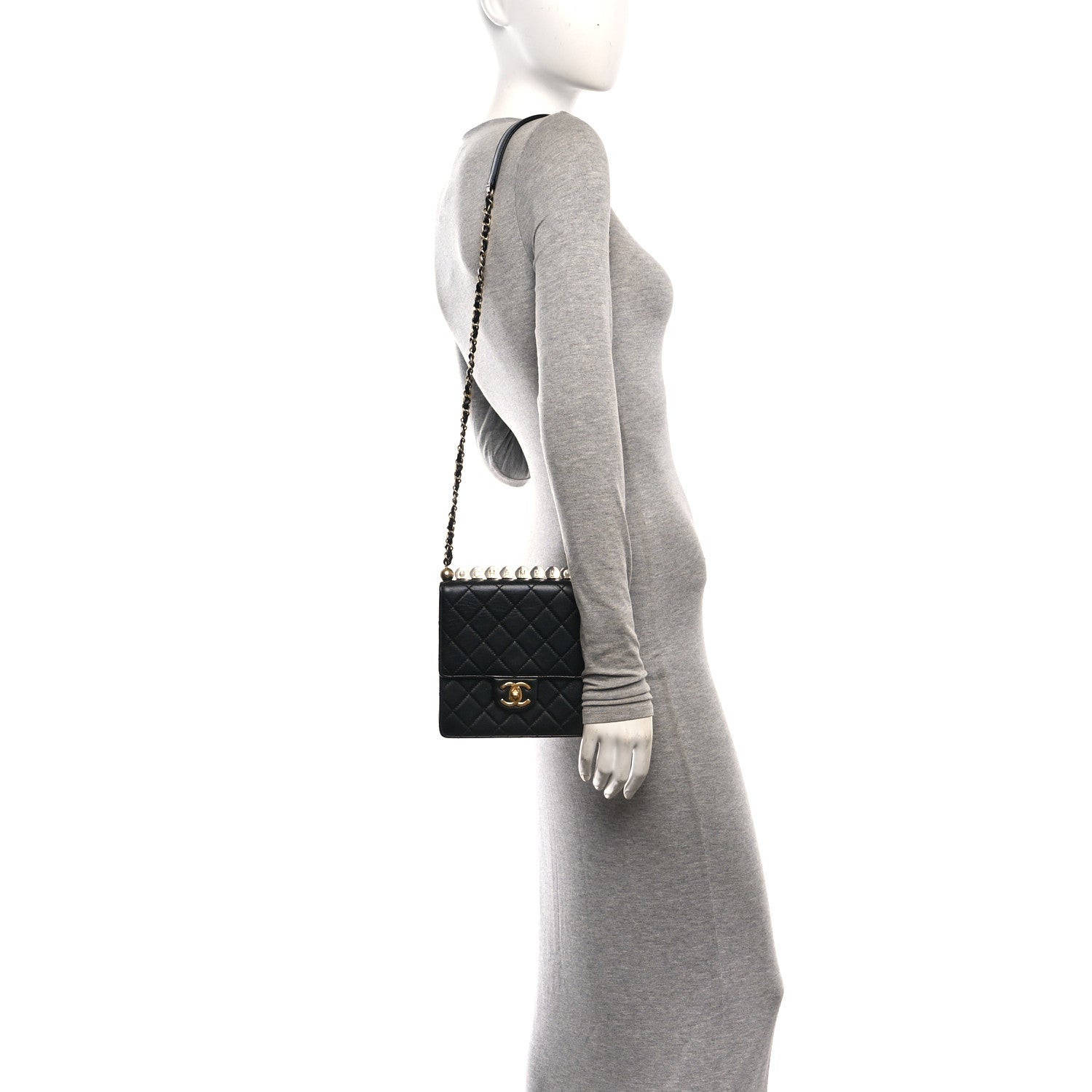 Chanel Goatskin Quilted Chic Pearls Flap Black 2 of 11