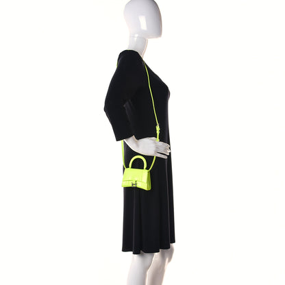 Balenciaga Semi Shiny Calfskin Crocodile Embossed Hourglass Top Handle Bag Mini Fluo Yellow 2 of 18