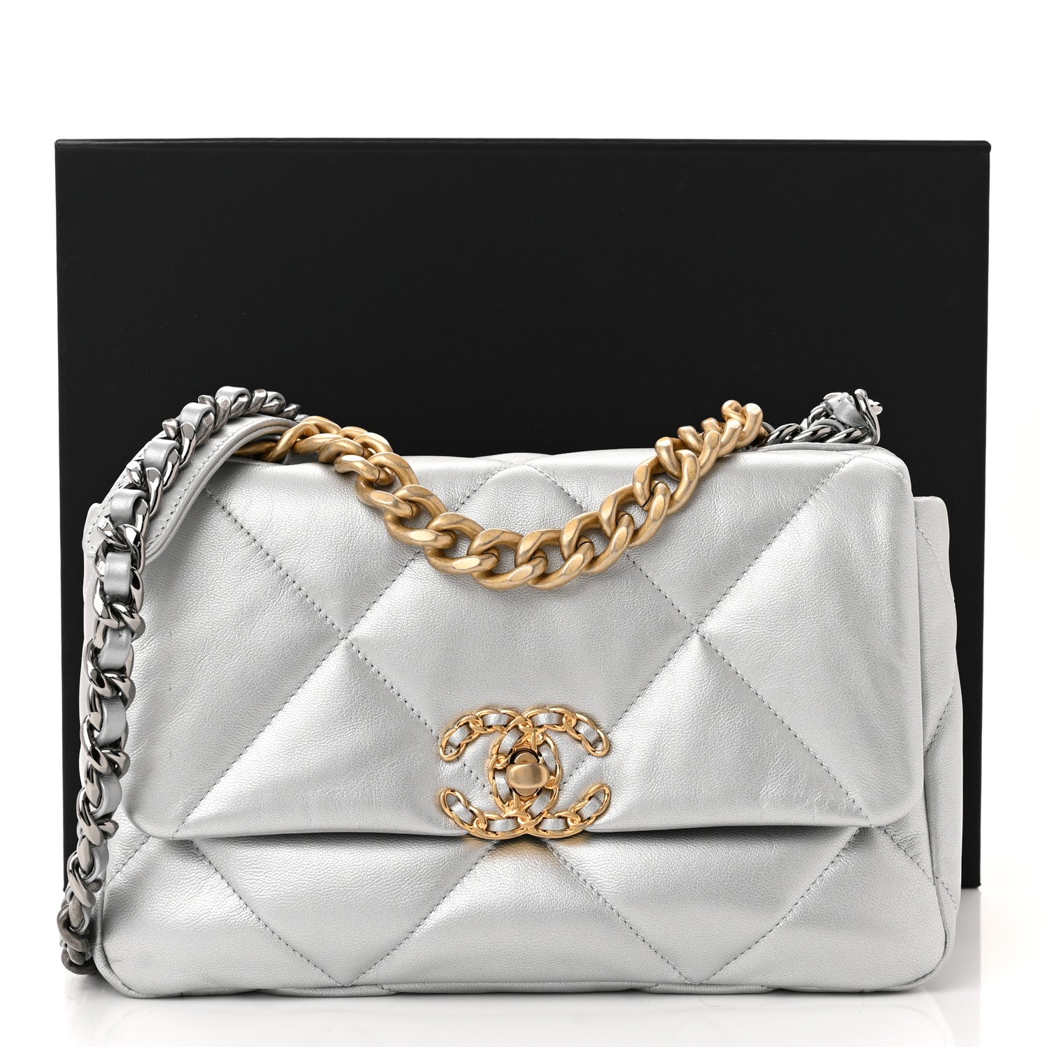Chanel Metallic Goatskin Quilted Medium Chanel 19 Flap Silver 11 of 11