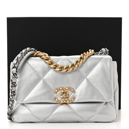 Chanel Metallic Goatskin Quilted Medium Chanel 19 Flap Silver 11 of 11
