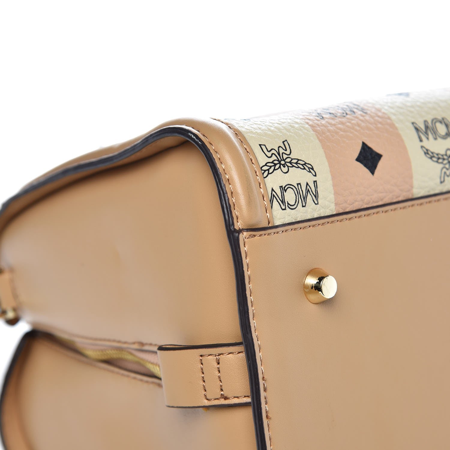MCM Striped Visetos Top Handle Satchel Beige 9 of 11