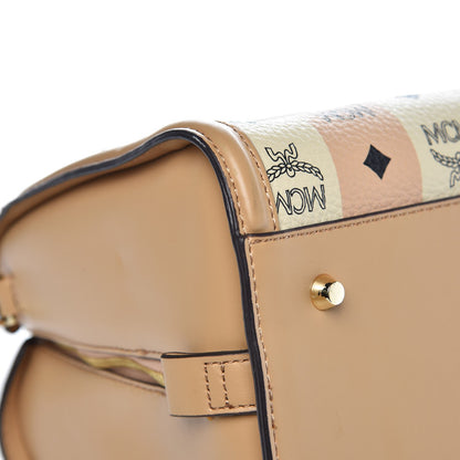 MCM Striped Visetos Top Handle Satchel Beige 9 of 11