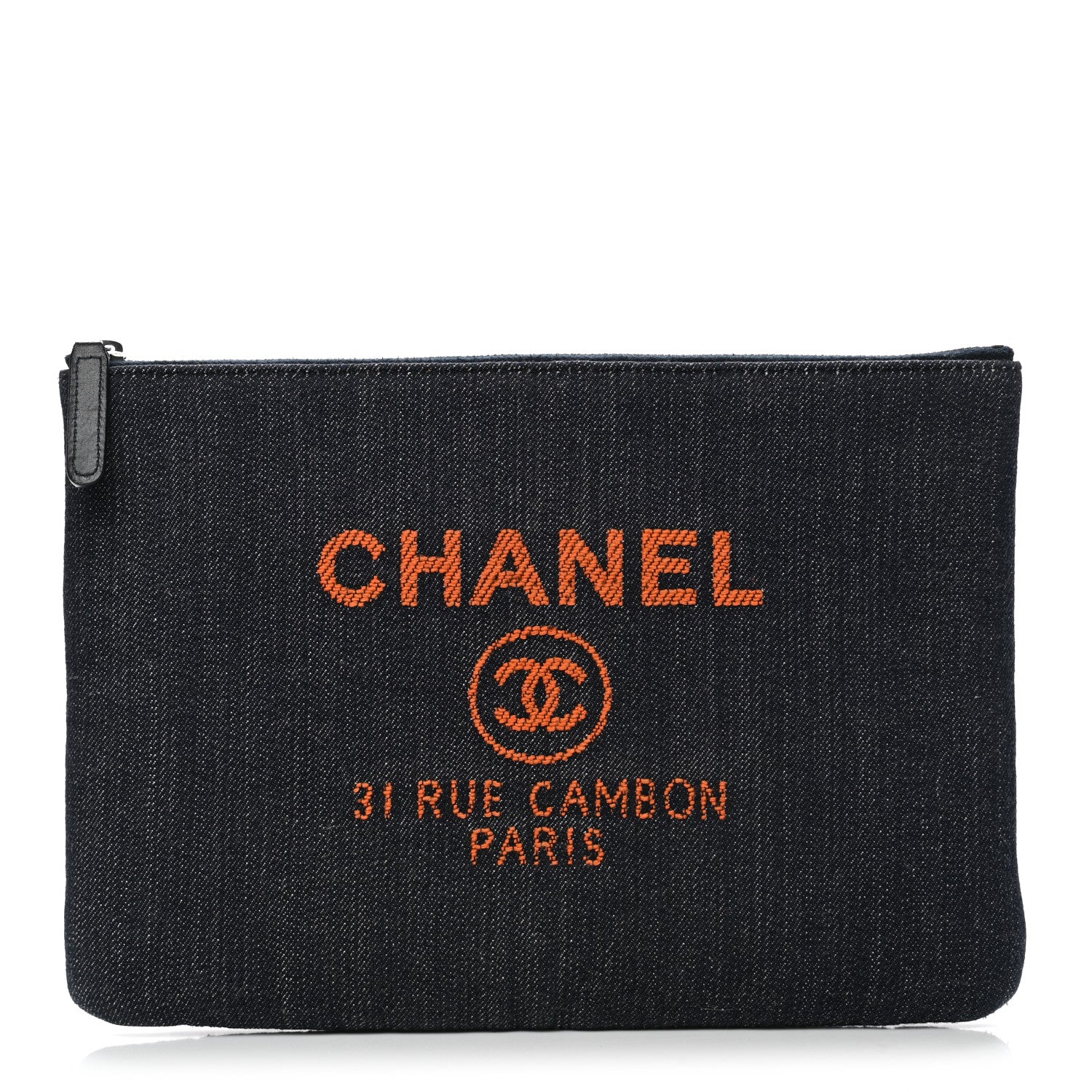 Chanel Denim Medium Deauville Pouch Clutch Blue Orange 1 of 8
