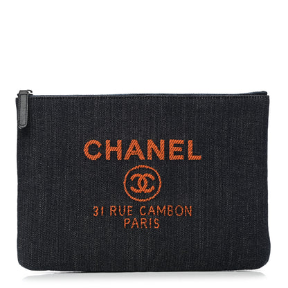 Chanel Denim Medium Deauville Pouch Clutch Blue Orange 1 of 8