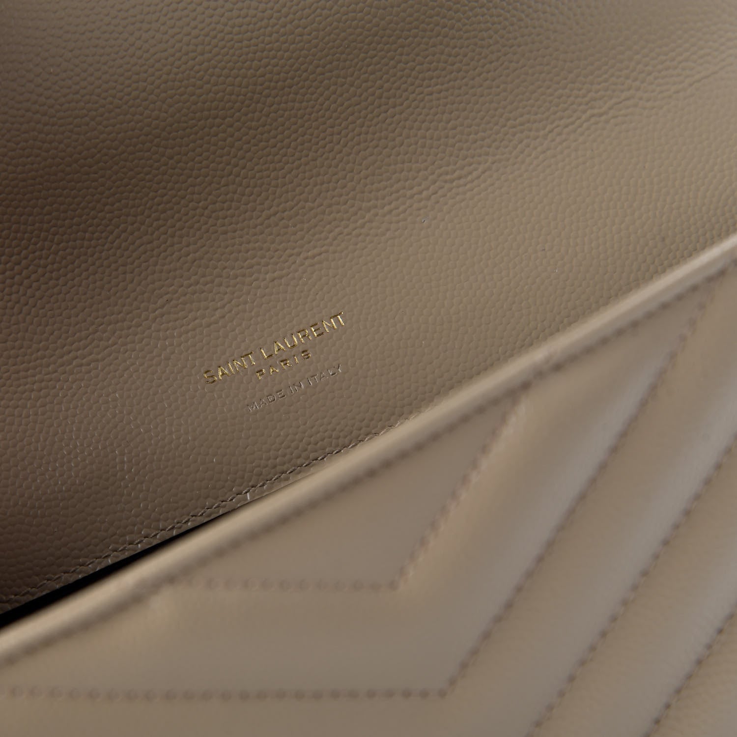 Saint Laurent Grain De Poudre Matelasse Chevron Monogram Envelope Clutch Dark Beige 8 of 10