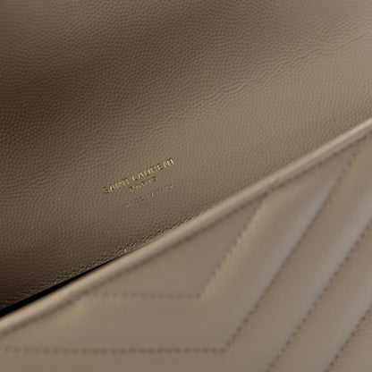Saint Laurent Grain De Poudre Matelasse Chevron Monogram Envelope Clutch Dark Beige 8 of 10