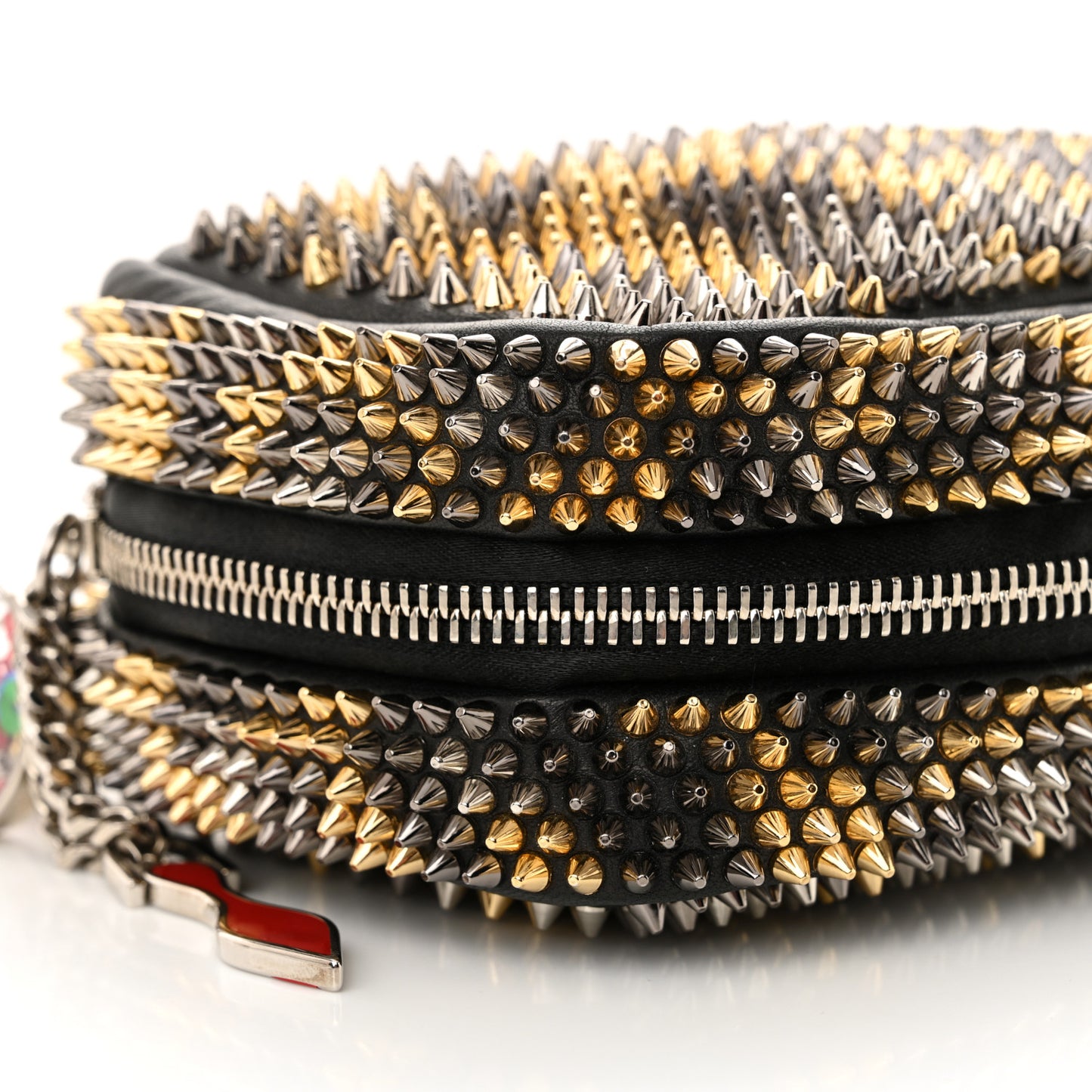 Nappa Mini Spikes Leopard Piloutin Wristlet Clutch Black
