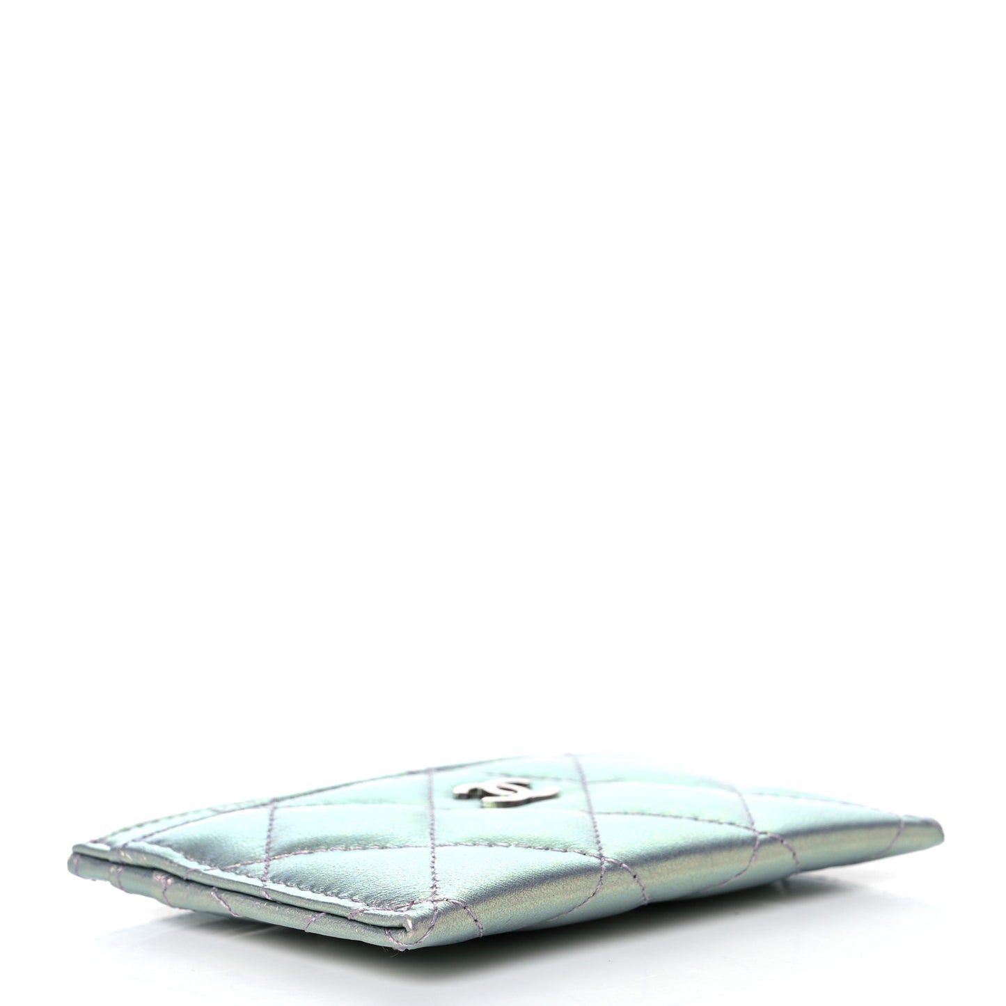 Iridescent Calfskin Quilted Card Holder Light Purple