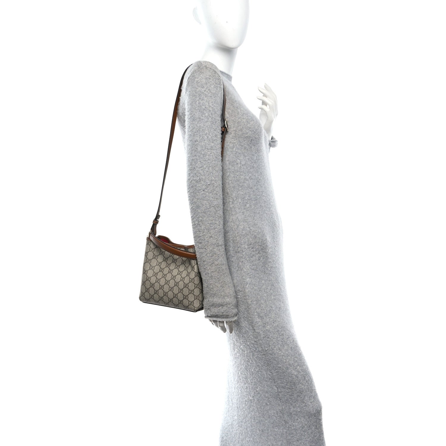 Gucci GG Supreme Monogram Emblem Small Shoulder Bag Beige Ebony Sundial 2 of 10