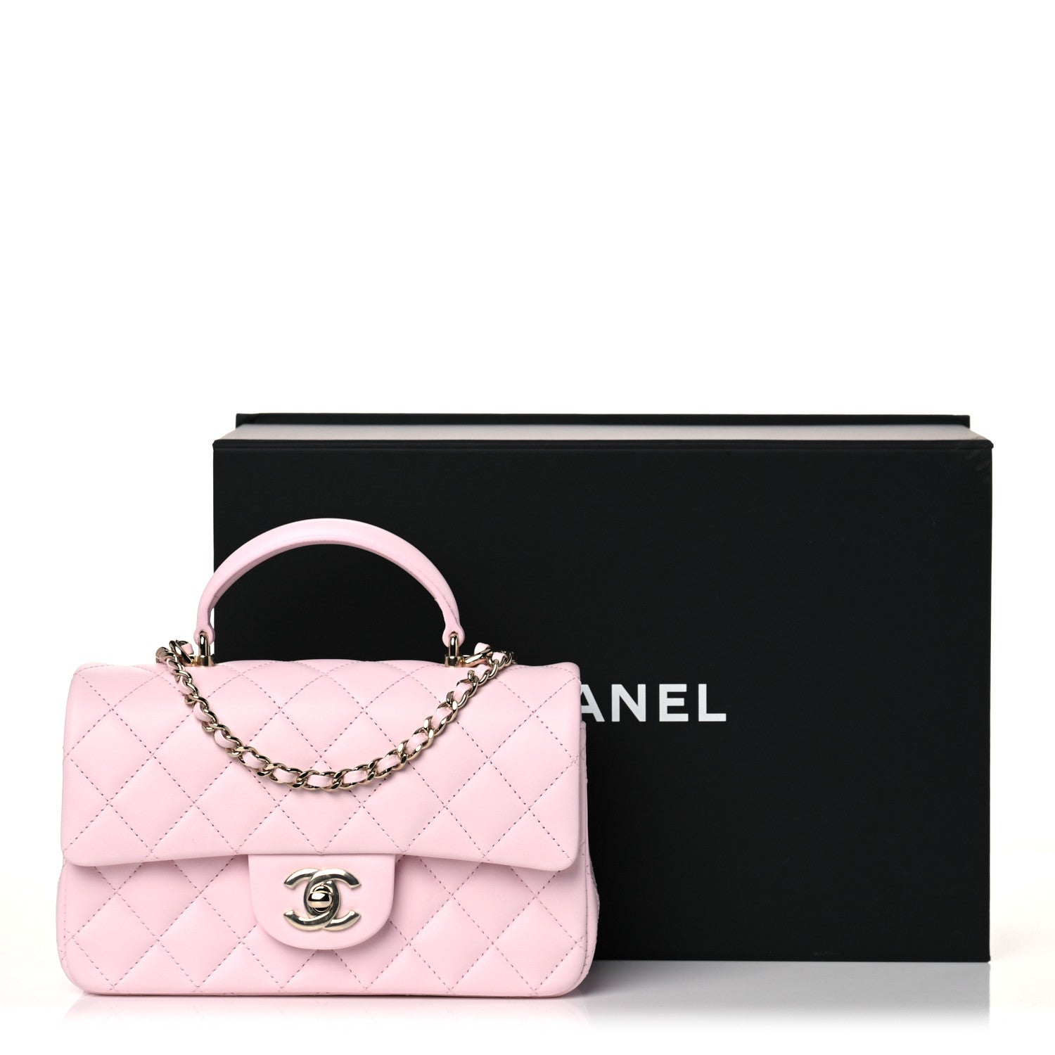 Chanel Lambskin Quilted Mini Top Handle Rectangular Flap Light Pink 9 of 9