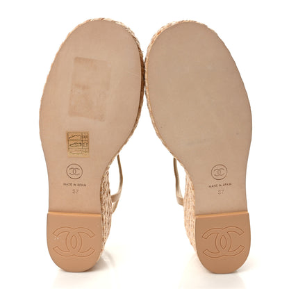 Chanel Lambskin Grosgrain CC Espadrilles Wedges 37 Beige Black 5 of 8