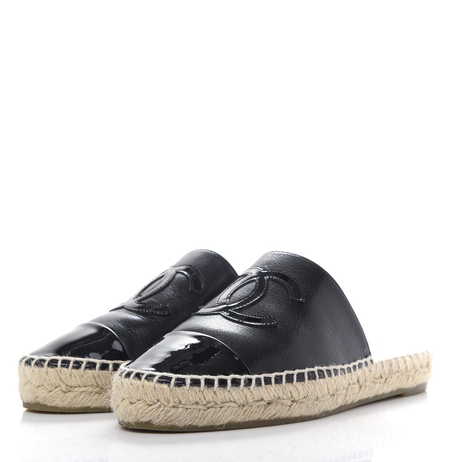 Chanel Goatskin Patent Calfskin CC Espadrille Mules 35 Black 3 of 12