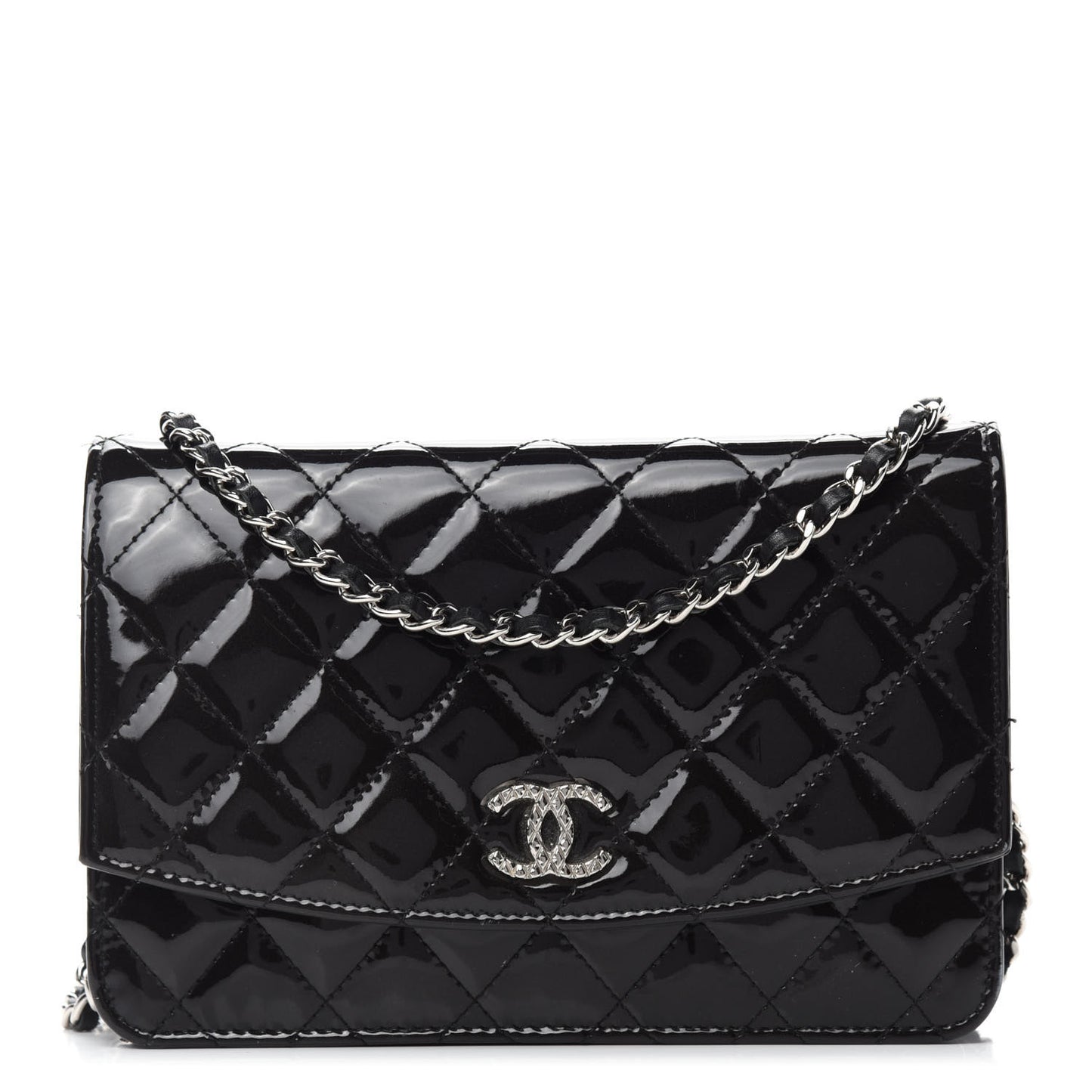 Patent Quilted Brilliant Wallet On Chain WOC Black