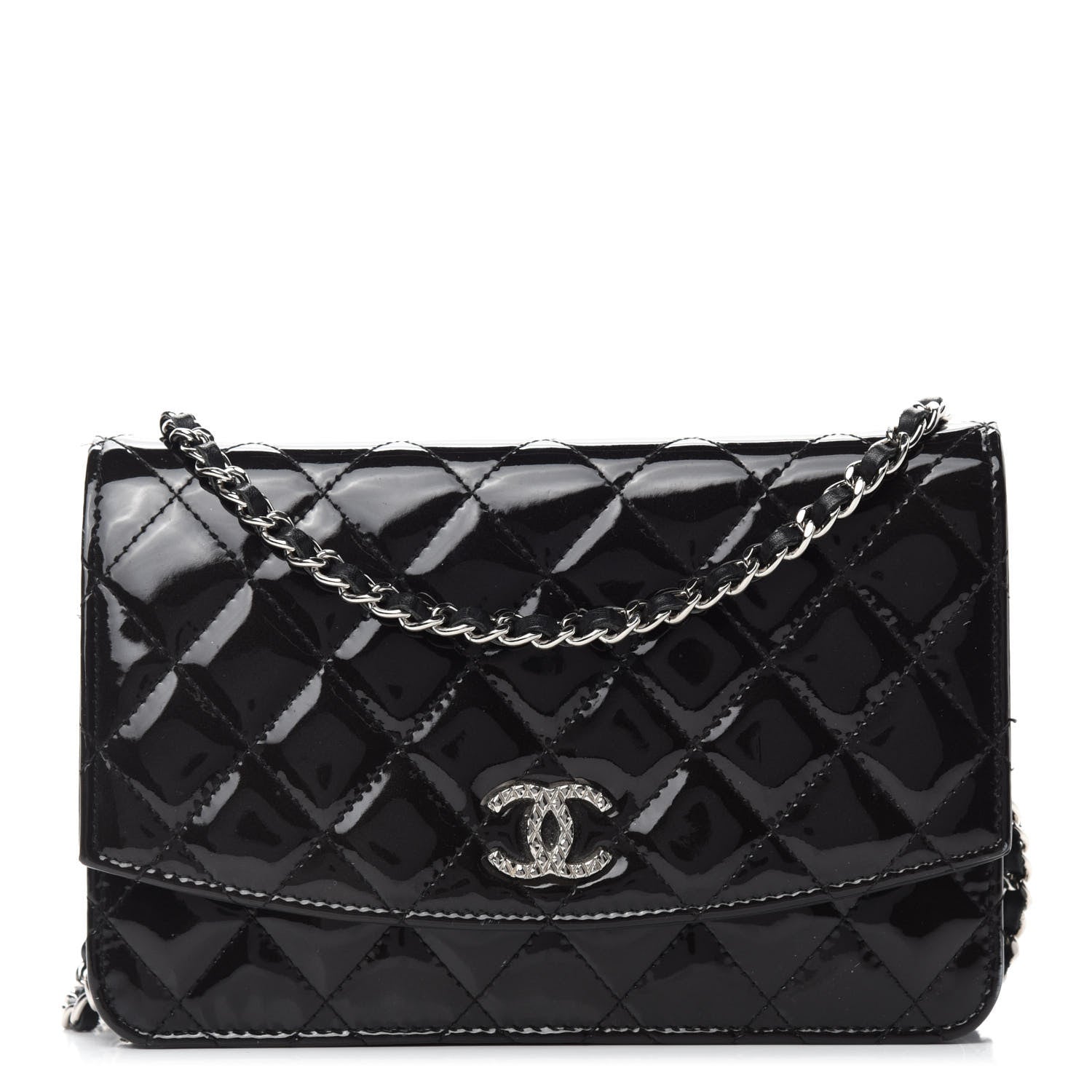Chanel Patent Quilted Brilliant Wallet On Chain WOC Black 1 of 15