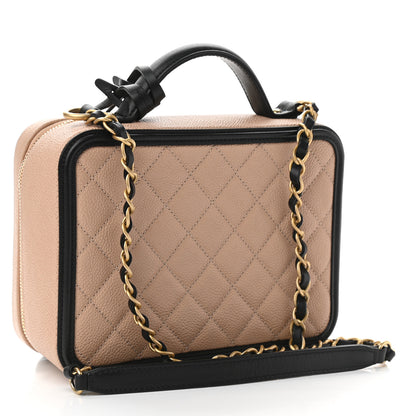 Chanel Caviar Quilted Medium CC Filigree Vanity Case Beige Black 3 of 11