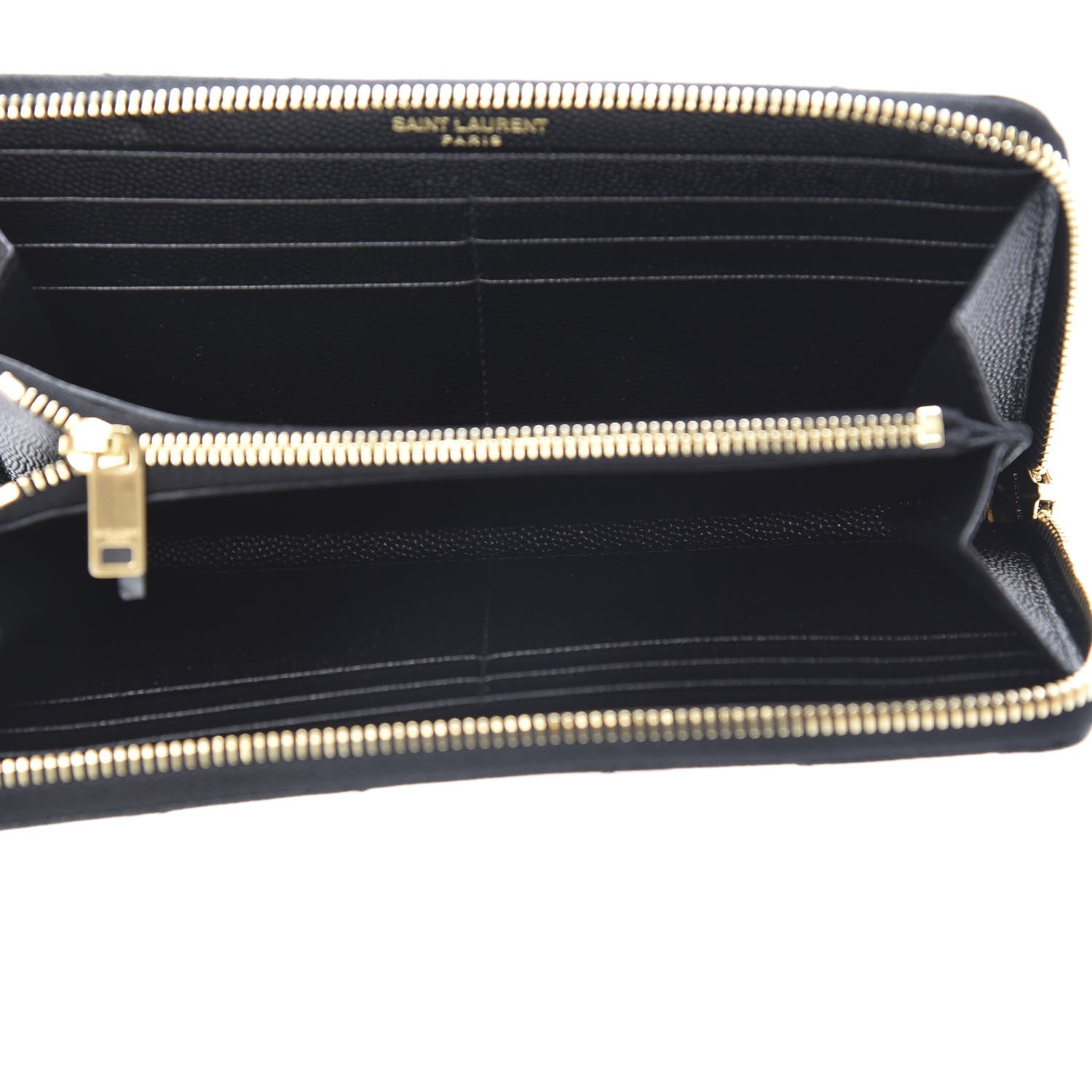 Saint Laurent Grain De Poudre Matelasse Chevron Monogram Zip Around Wallet Black 5 of 8