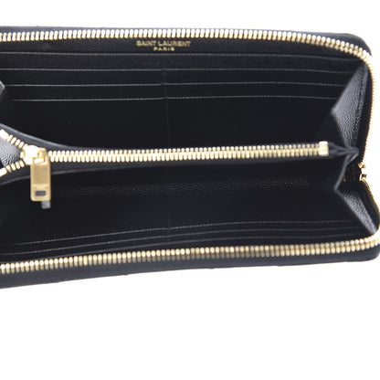 Saint Laurent Grain De Poudre Matelasse Chevron Monogram Zip Around Wallet Black 5 of 8