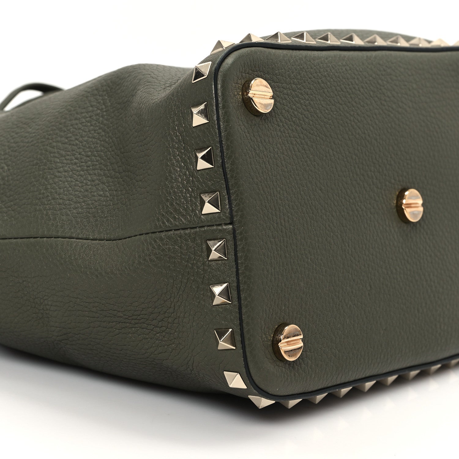 Valentino Garavani Pebbled Calfskin Small Rockstud Bucket Bag Green 7 of 9