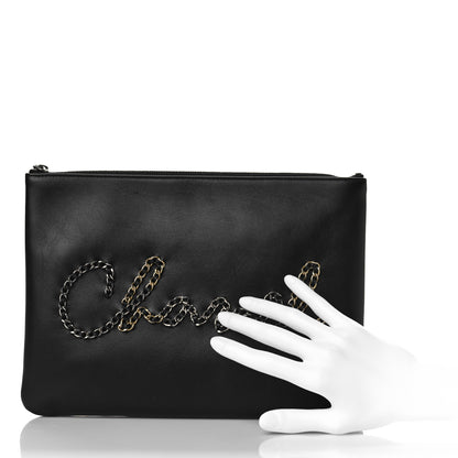 Chanel Calfskin Chain 20s Signe Medium Cosmetic Case Black 2 of 10
