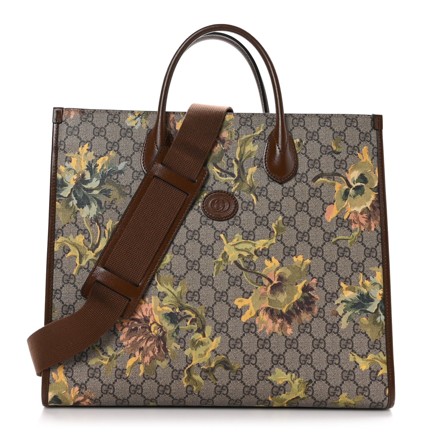 GG Supreme Monogram Azalea Calfskin Dusty Carnation Retro Interlocking G Tote Bag Beige Ebony Brown Sugar