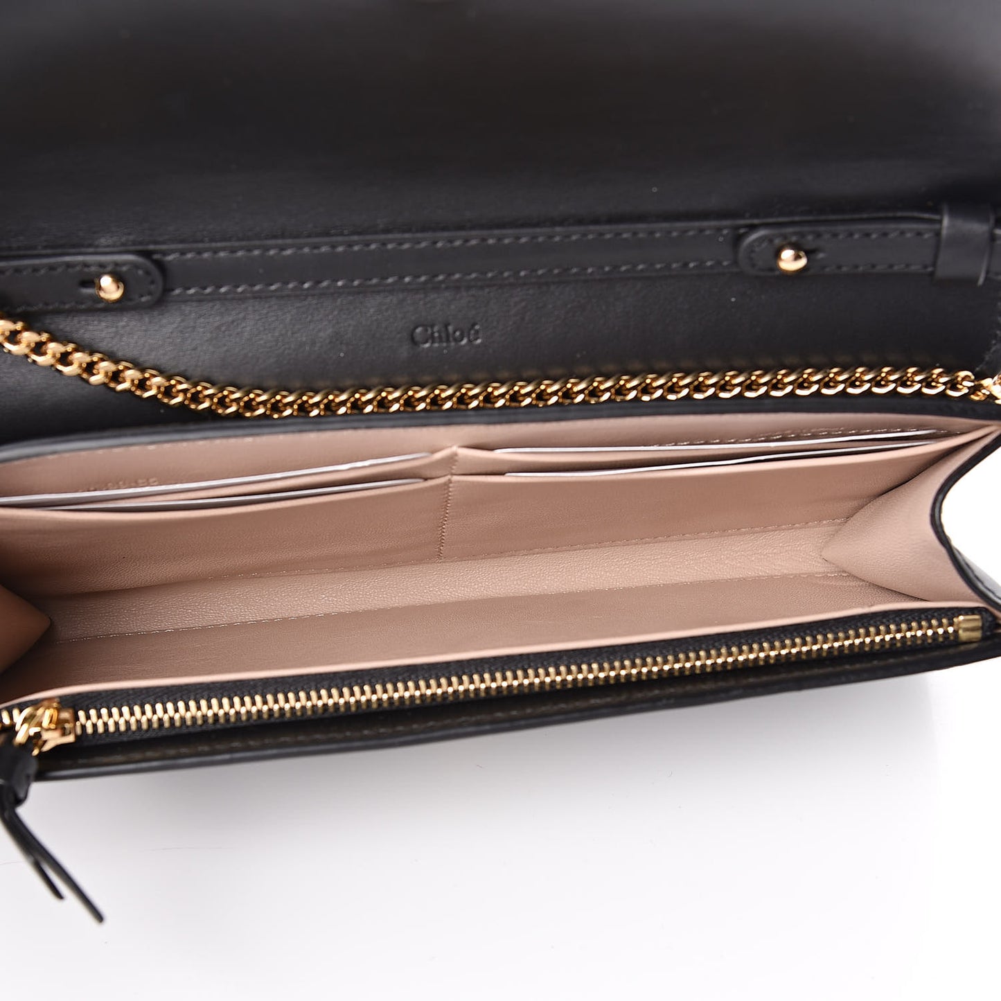 Shiny Grained Calfskin Aby Wallet on Chain Black