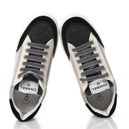 Chanel Velvet Womens Logo Sneakers 40 White Black Grey 2 of 9