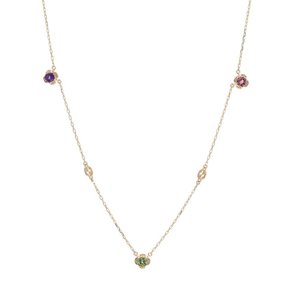 Gucci 18K Yellow Gold Green Beryl Amethyst Pink Tourmaline Citrine GG Station Rainbow Gemstone Necklace 1 of 5