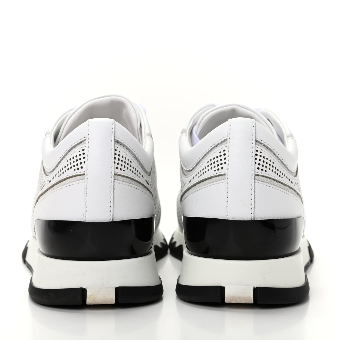 Perforated Calfskin Goatskin Bi-Color Womens C-Addict Sneakers 36.5 Black White