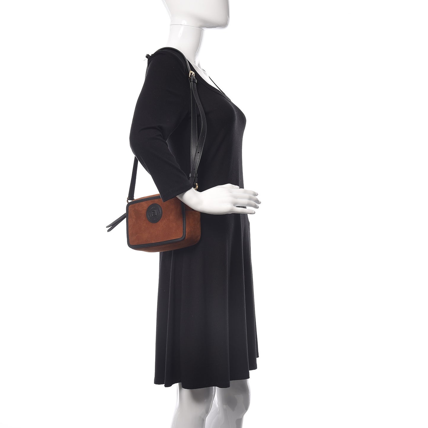 Suede Goatskin Stamp Patch Mini Camera Case Cuoio Black