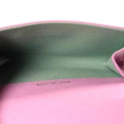 Chanel Caviar Metal Perforated Quilted CC Flap Card Holder Pink Green 5 of 9