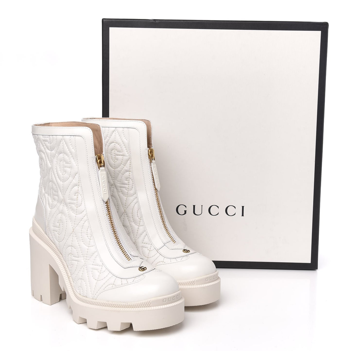 Calfskin Nappa Rhombus Quilted Trip Ankle Boots 36.5 Great White