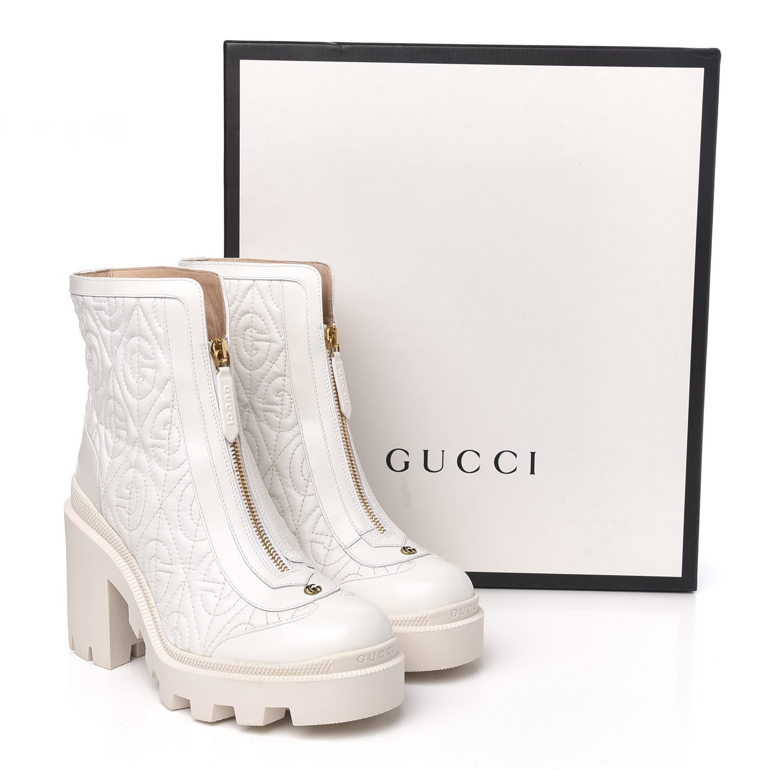 Gucci Calfskin Nappa Rhombus Quilted Trip Ankle Boots 36.5 Great White 9 of 9