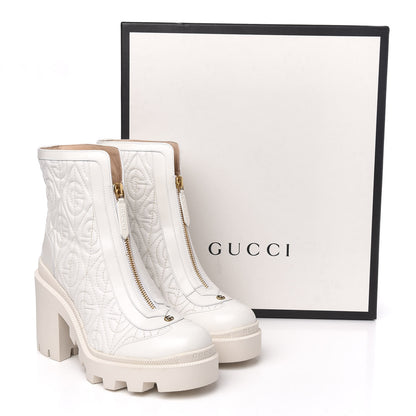 Gucci Calfskin Nappa Rhombus Quilted Trip Ankle Boots 36.5 Great White 9 of 9
