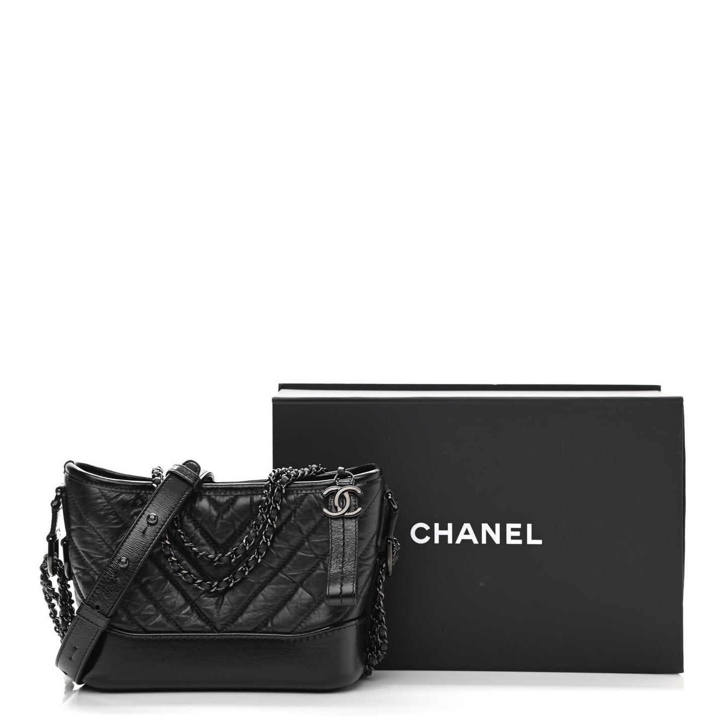 Aged Calfskin Chevron Quilted Small Gabrielle Hobo So Black