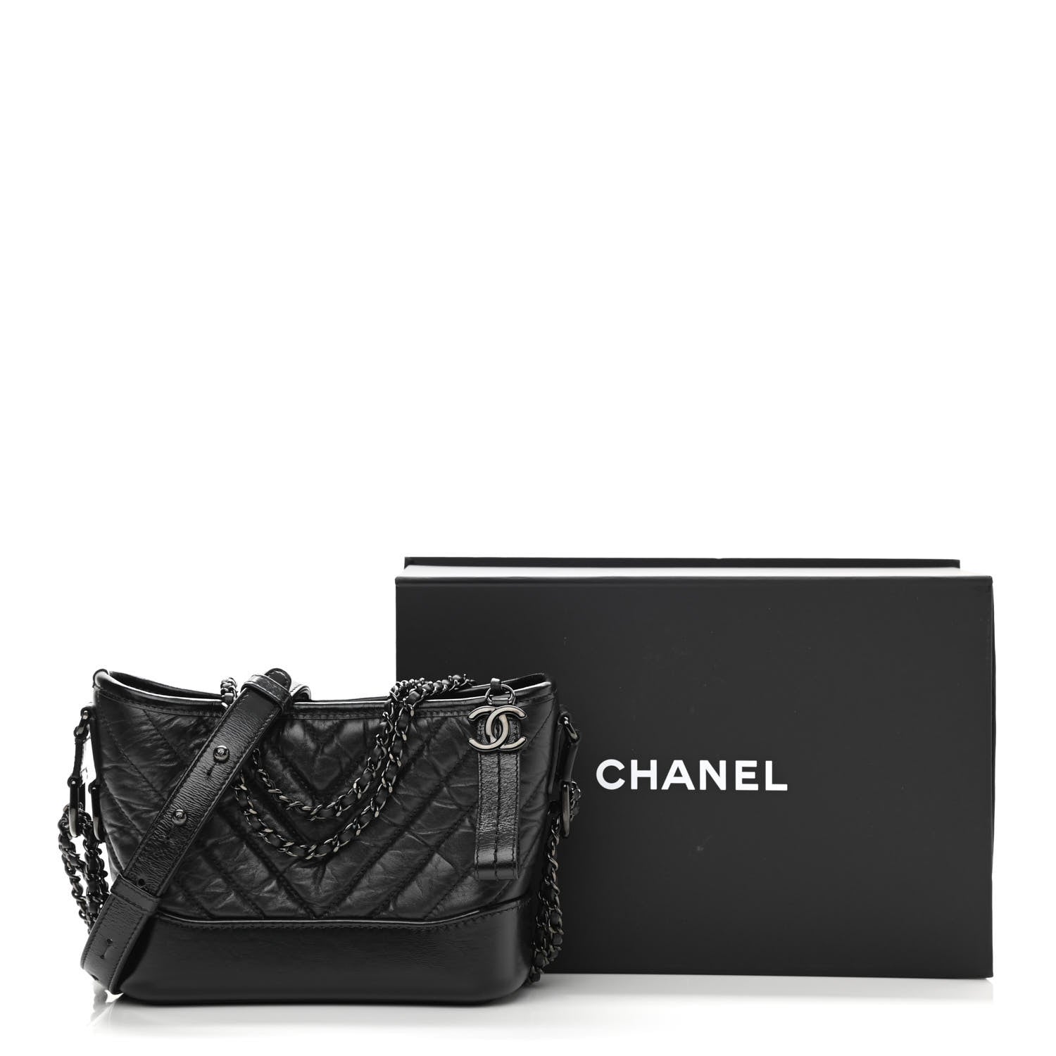 Chanel Aged Calfskin Chevron Quilted Small Gabrielle Hobo So Black 11 of 11