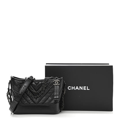 Chanel Aged Calfskin Chevron Quilted Small Gabrielle Hobo So Black 11 of 11