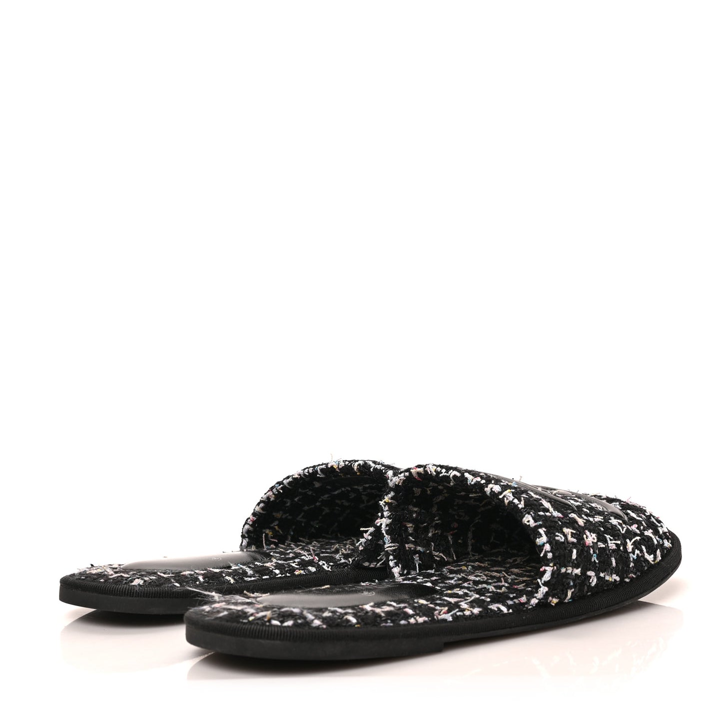 Tweed Flat Slipper Sandals S Black