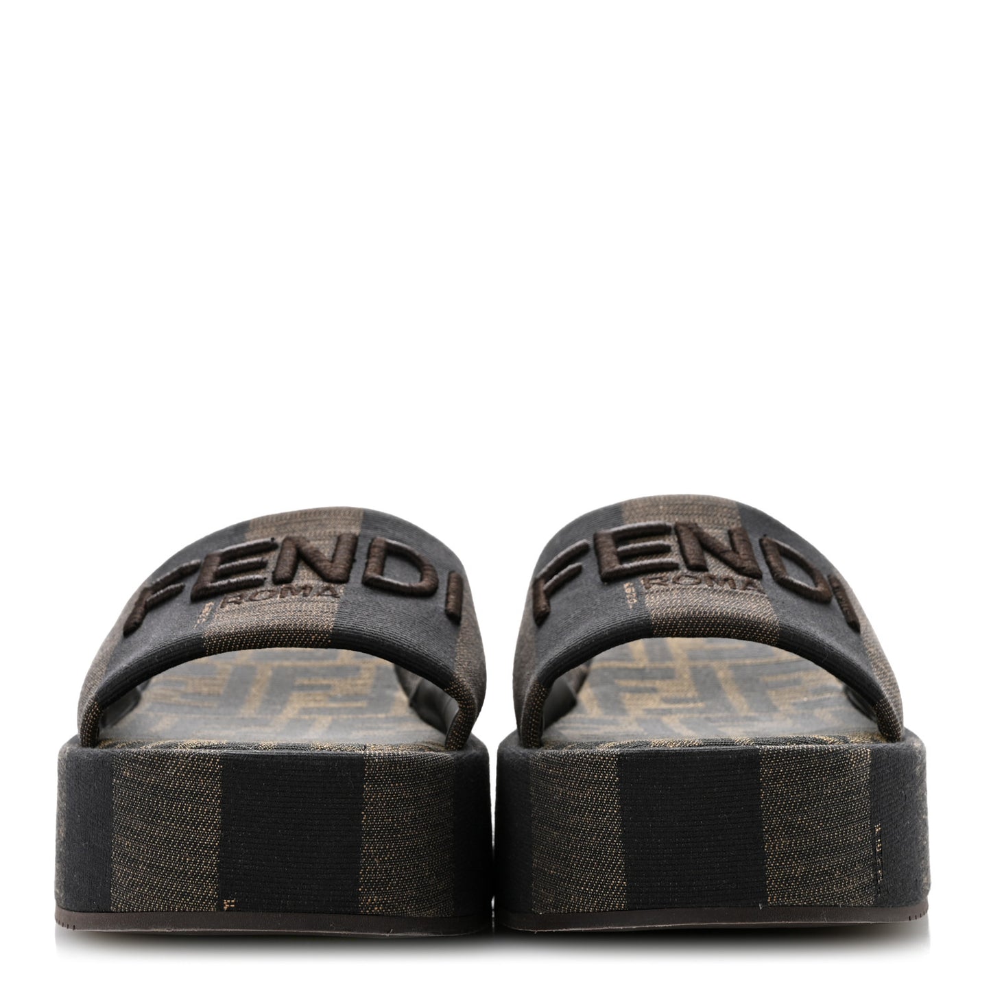 Jacquard Womens FF Sunshine Flatform Slide Sandals 38.5 Tabacco Black