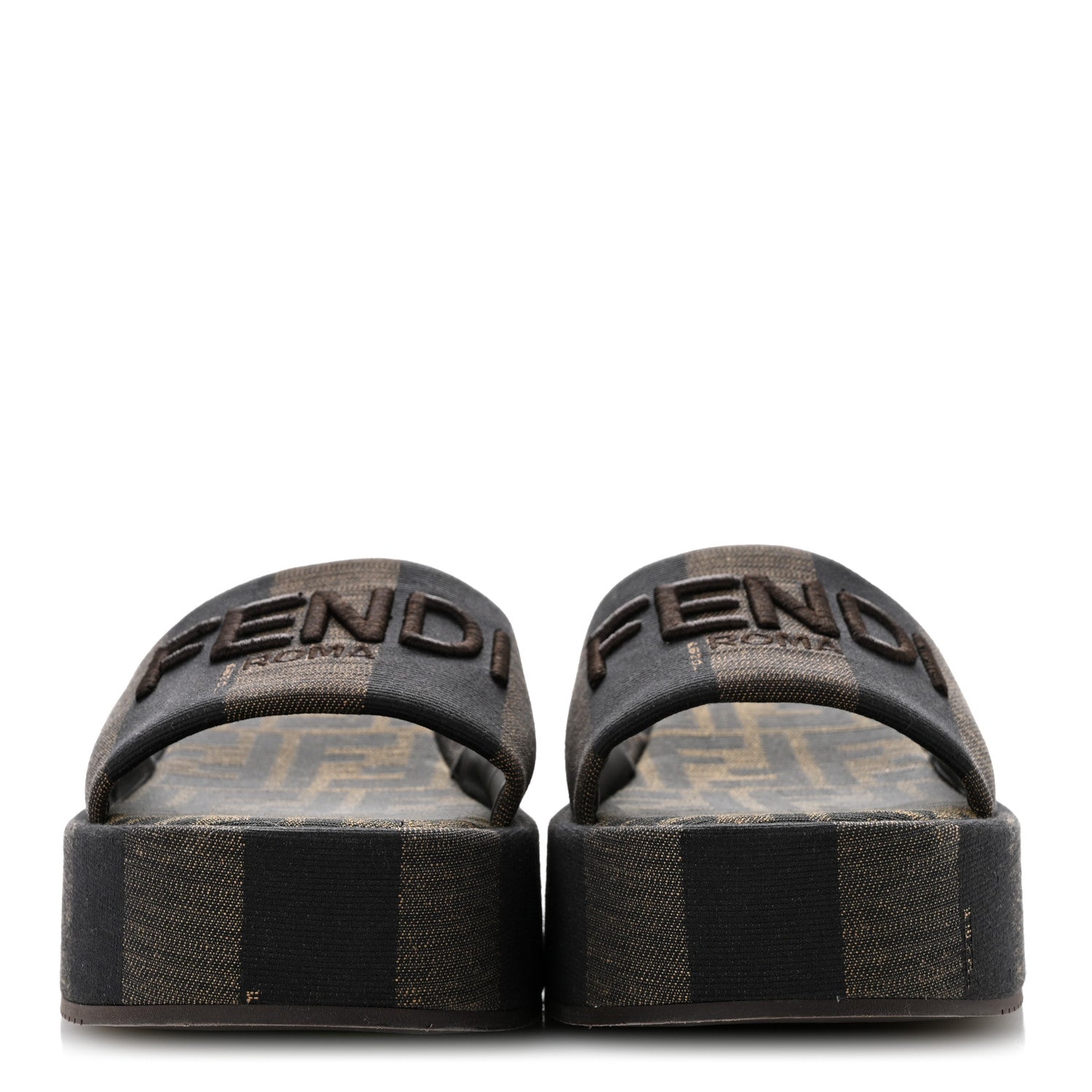 Fendi Jacquard Womens FF Sunshine Flatform Slide Sandals 38.5 Tabacco Black 3 of 11