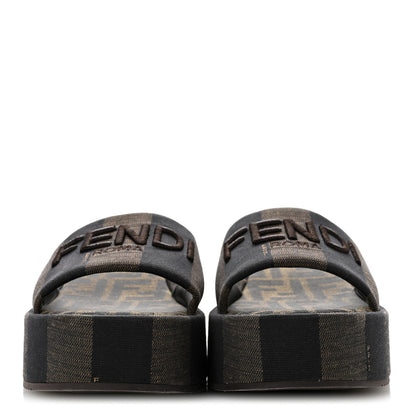 Fendi Jacquard Womens FF Sunshine Flatform Slide Sandals 38.5 Tabacco Black 3 of 11